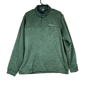 Eddie Bauer Mens Sweatshirt Green Radiator Fleece Snap Mock Neck Long Sleeve L